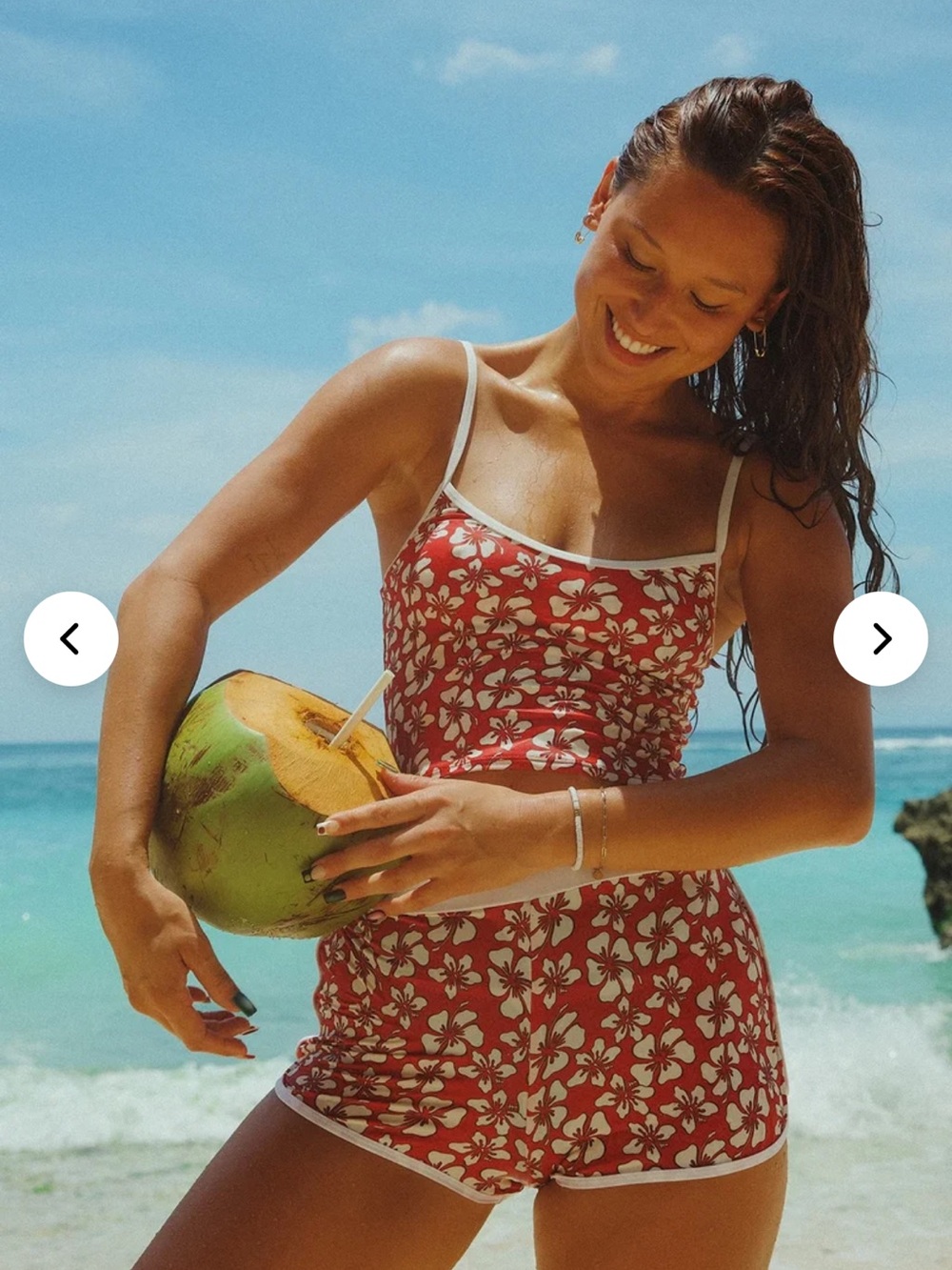 Dippin' Daisy's Red Floral Tankini + Board Shorts with White Trim